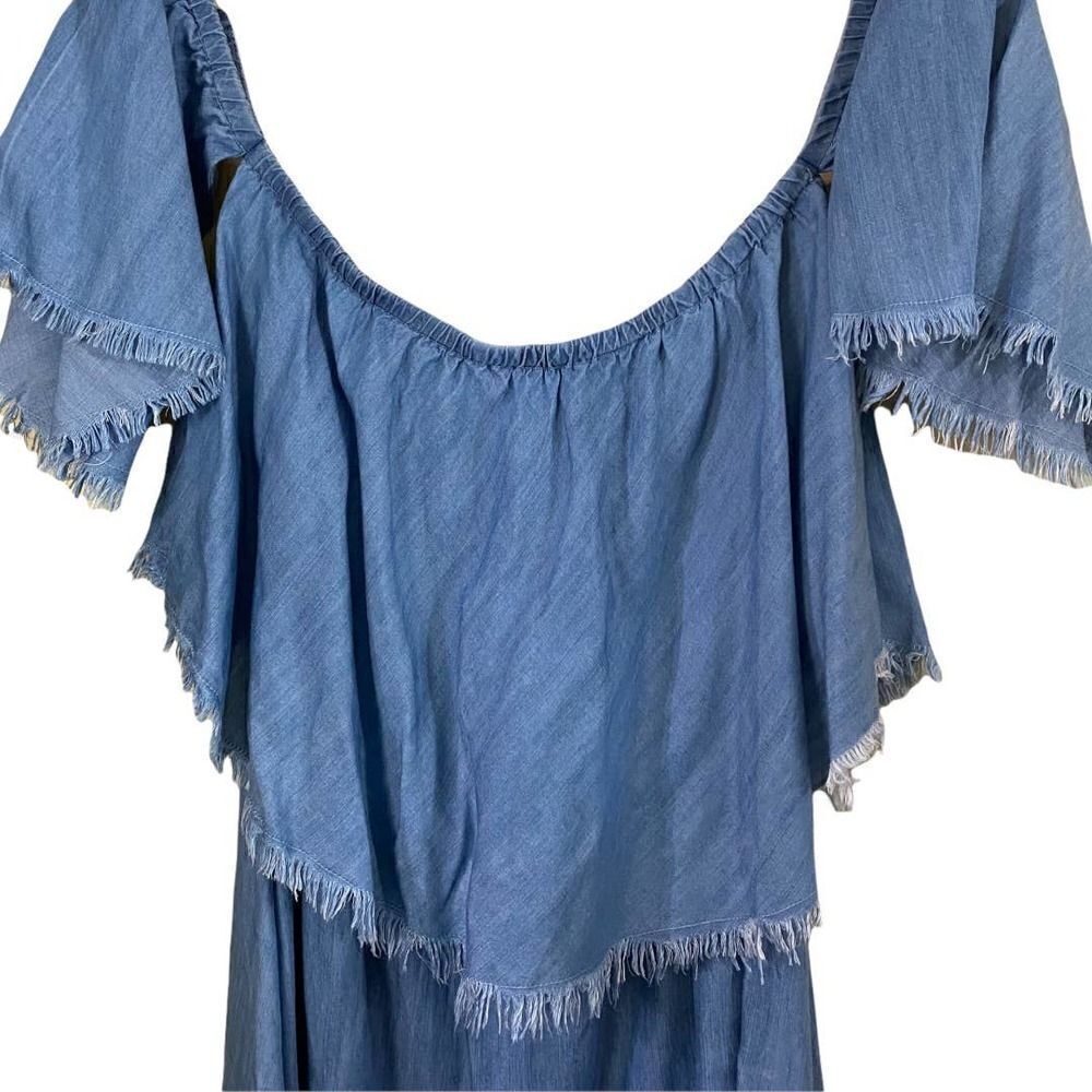 Elan Off -Shoulder Blue Ruffle -Layer Raw Edge Off-Shoulder Mini Dress - Picture 4 of 7